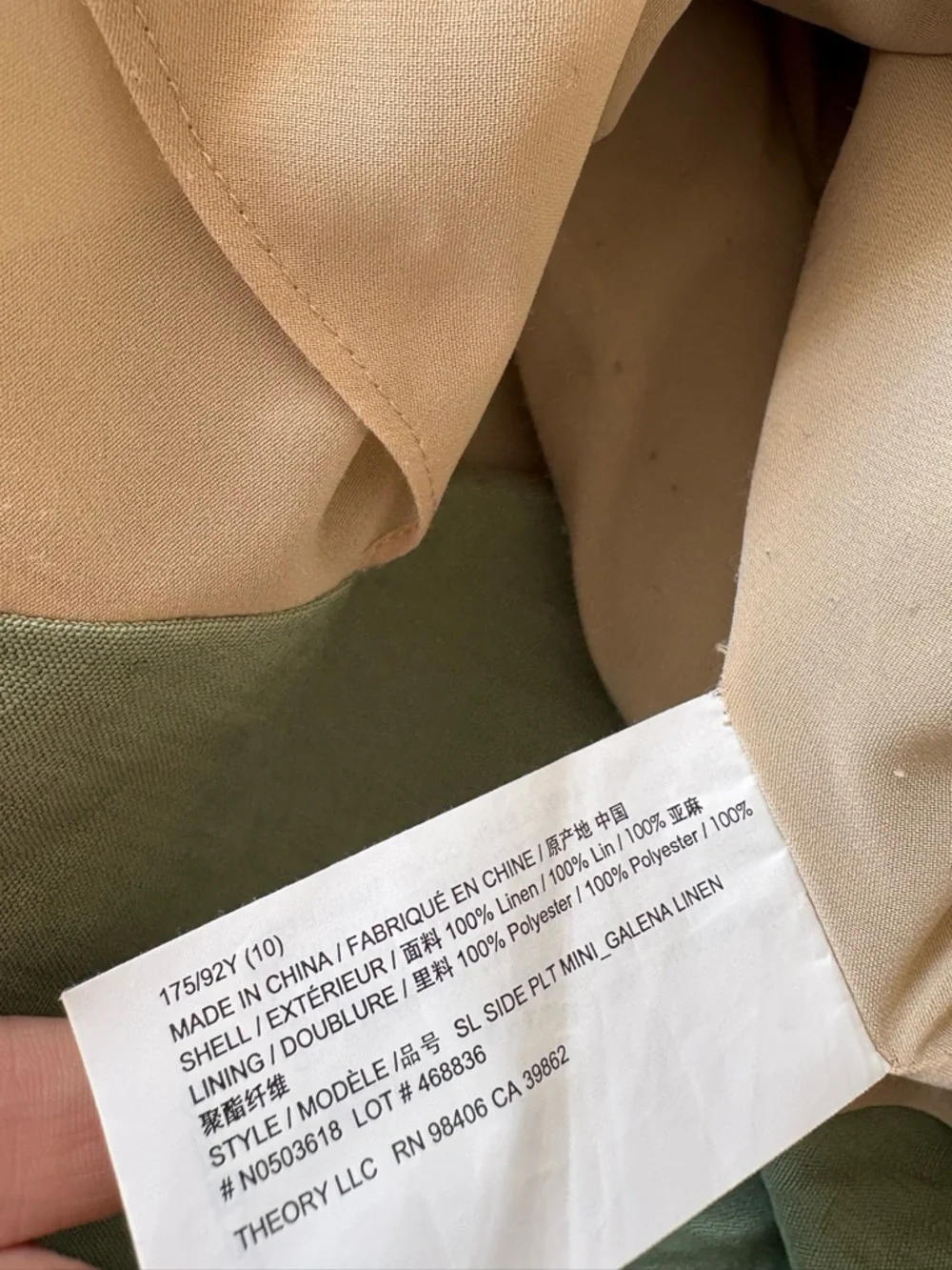 Theory || Linen Side Pleat Mini Dress‎ in Leaf Green 10